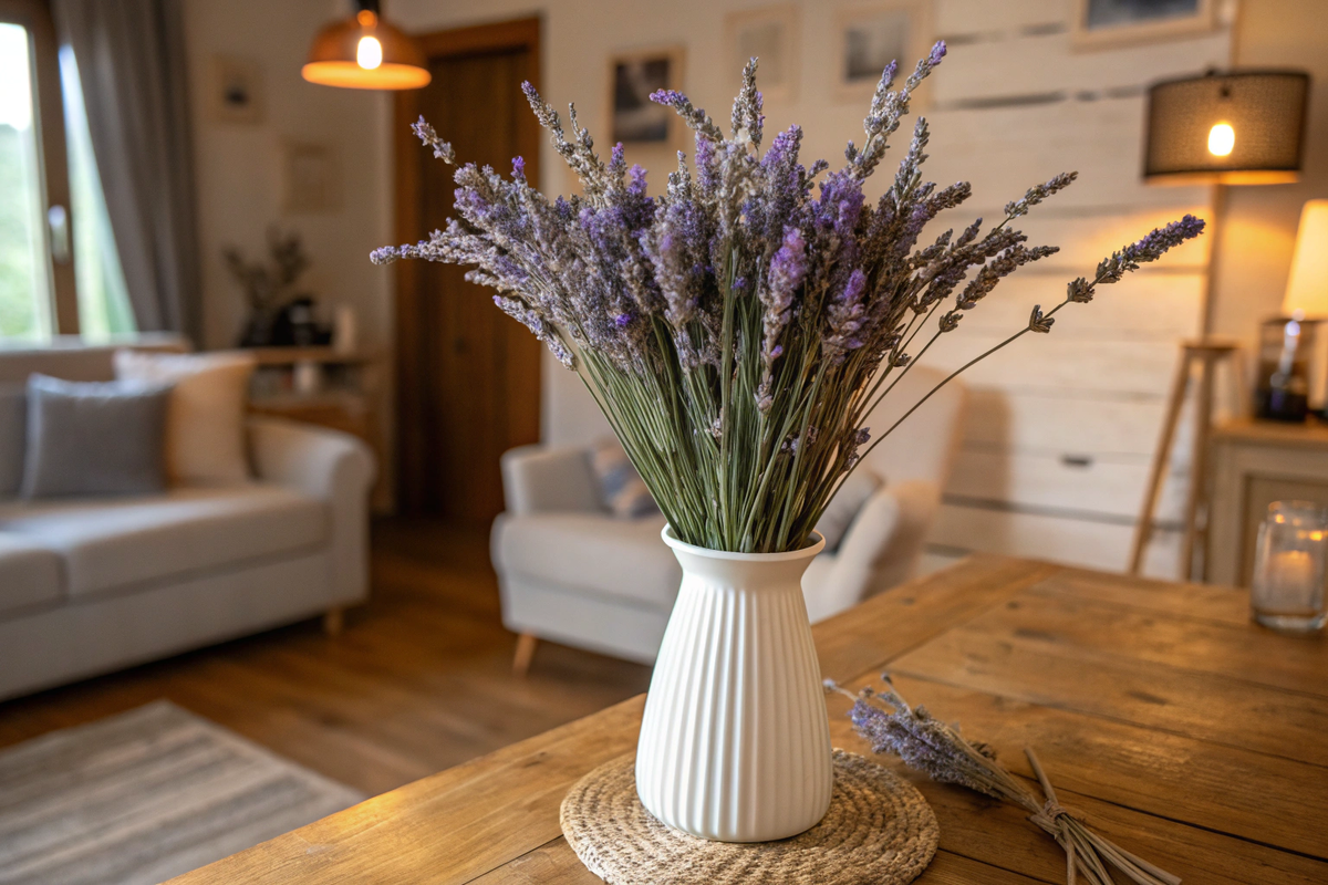 Лаванда в интерьере гостиной.
