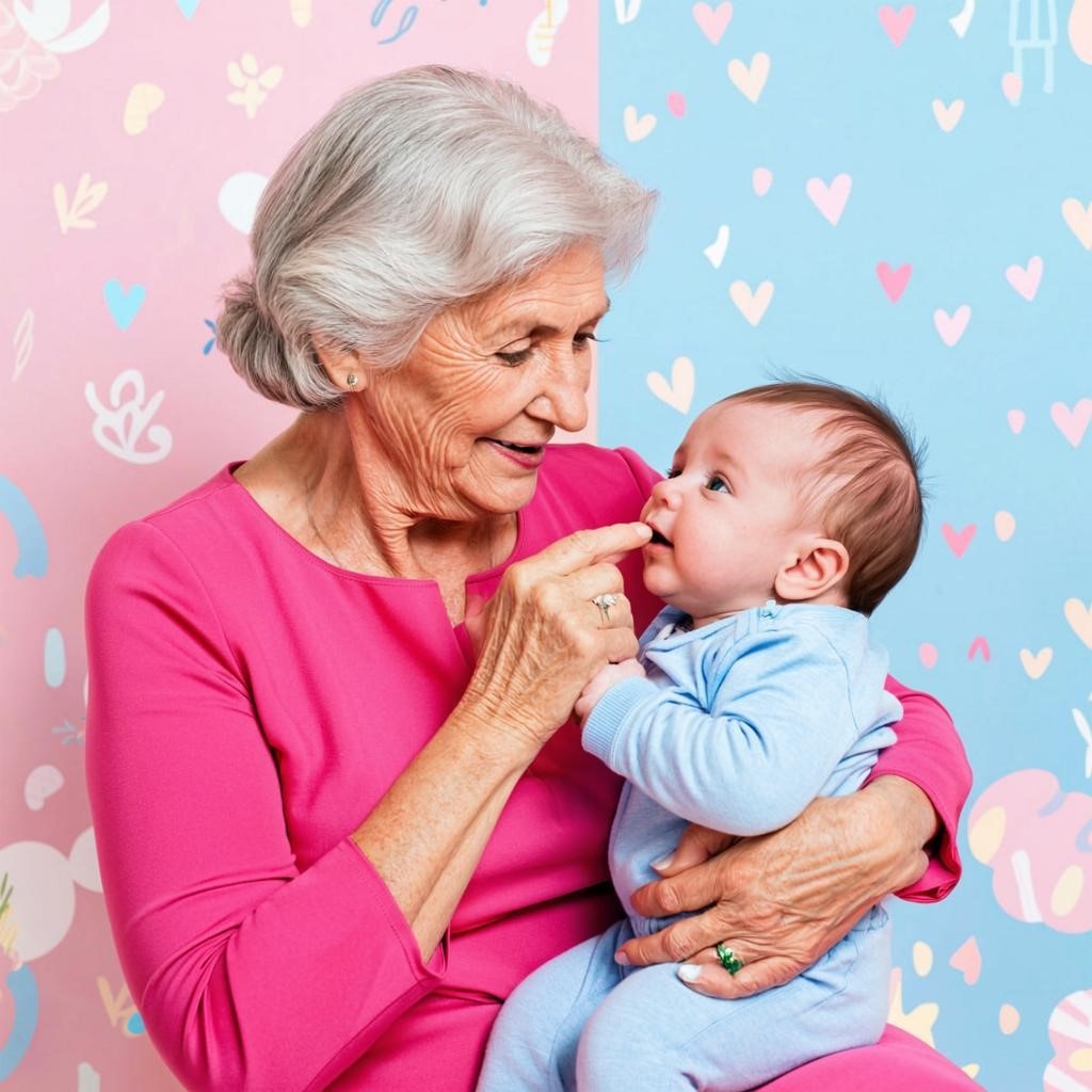 Бабуля сюсюкается с внуком