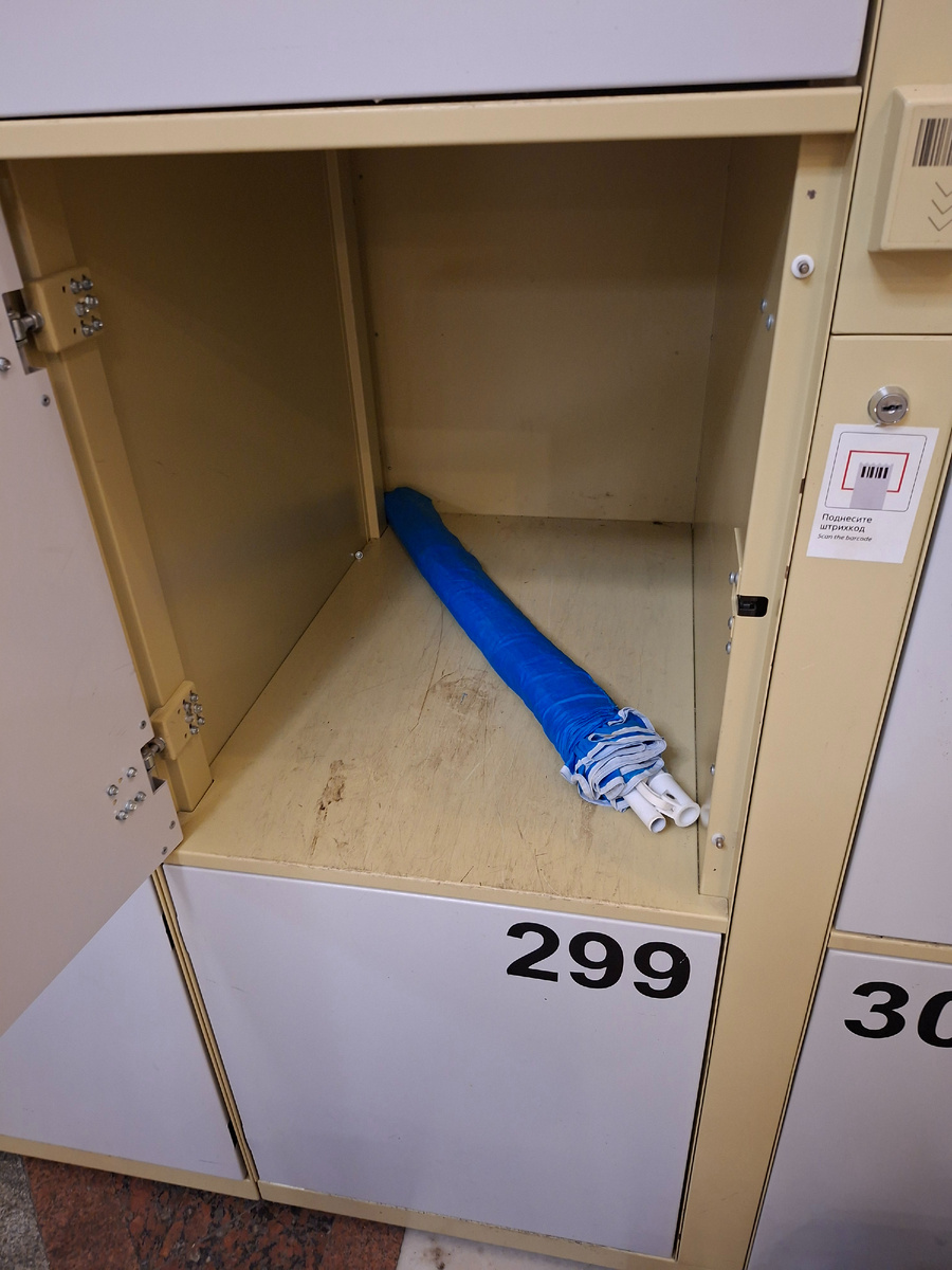 Пляжный зонт в стандартной камере. Справа виден сканер