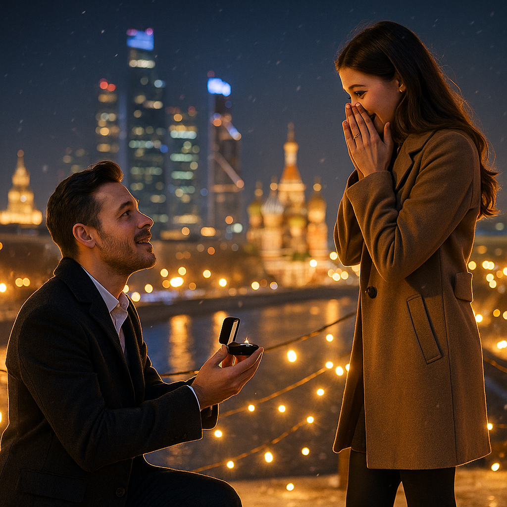 💍 Романтическое предложение руки и сердца в Москве на фоне огней столицы ✨