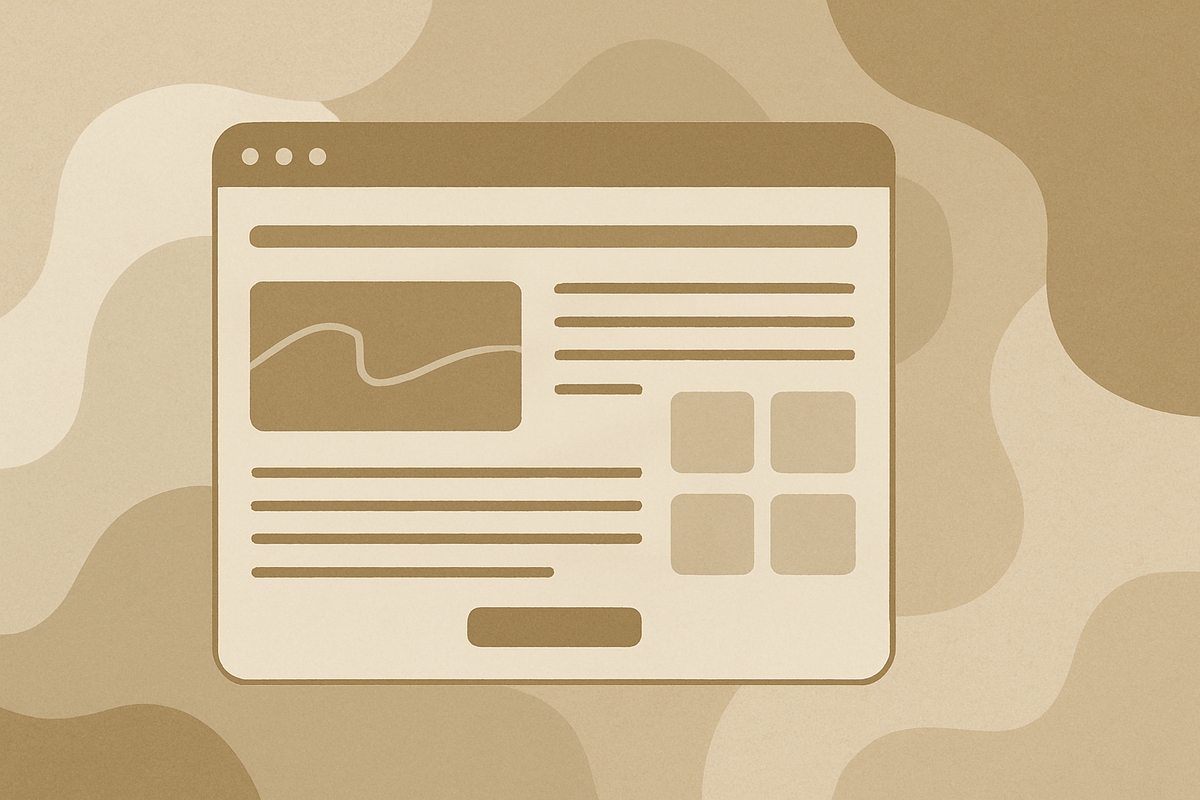 Минималистичная обложка статьи о роли качественного сайта для дизайнера интерьера: абстрактная структура веб-страницы на светлом фоне, намёк на архитектуру