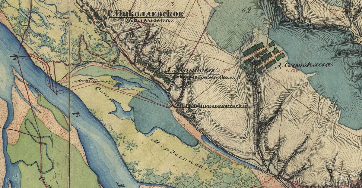Деревня Мордова на карте 1860 года