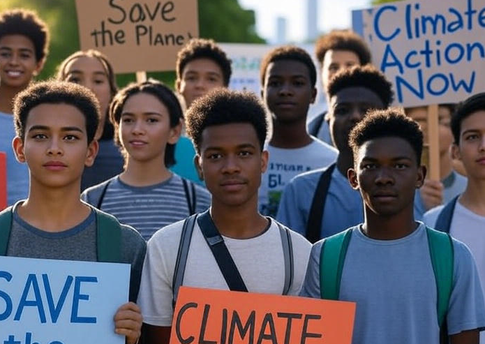 Молодежь на климатическом митинге против изменения климата 