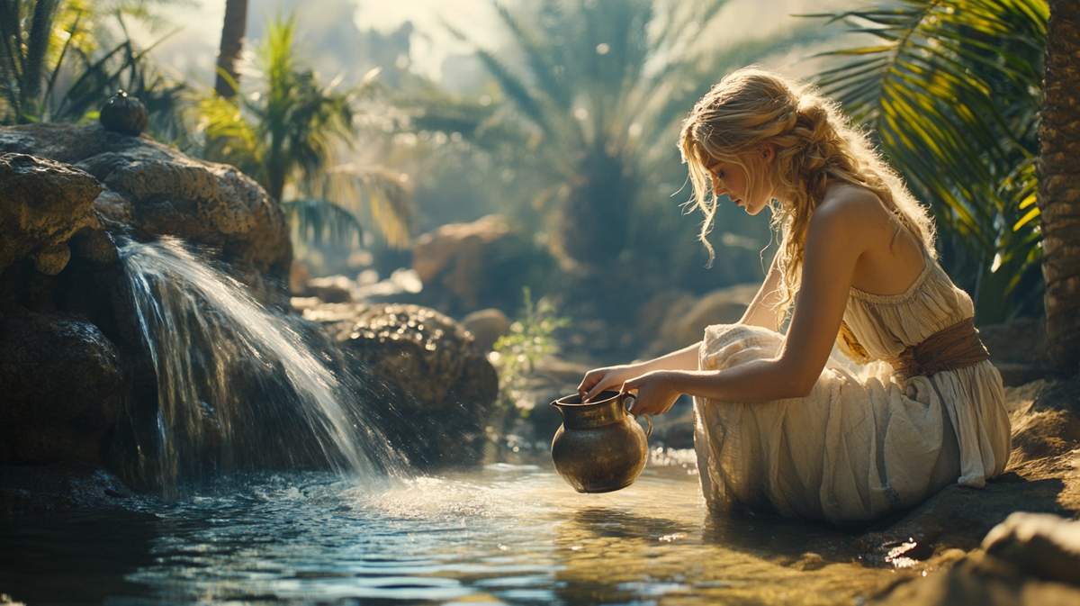 Рядом с источником Ятти заметил фигуру девушки, наполнявшей водой кувшины.