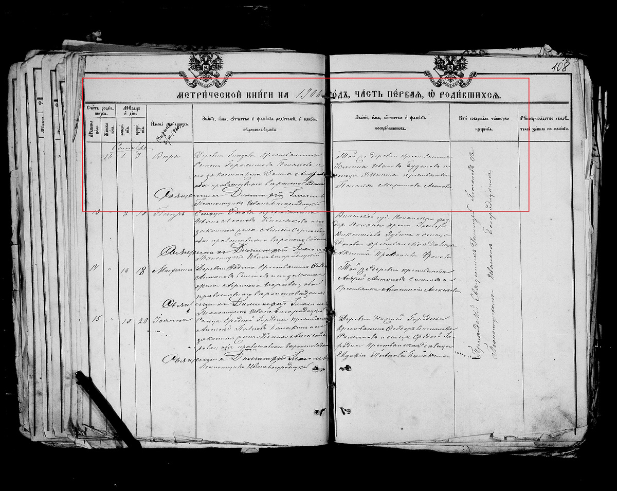 Метрика о рождении Веры