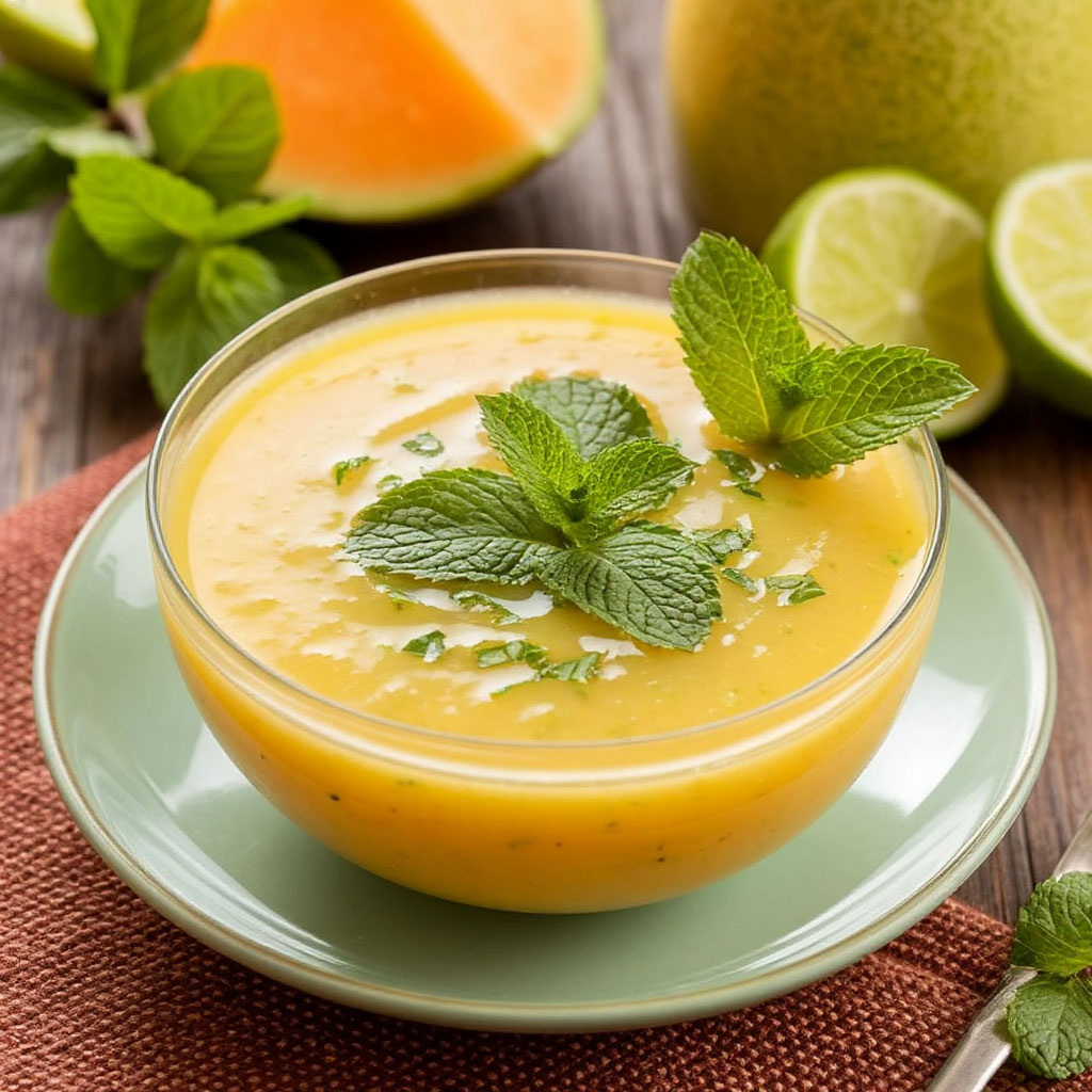 Освежающий холодный суп из дыни с лаймом и мятой «Канталь-фреска».