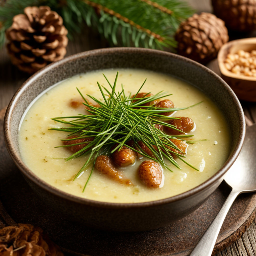 Традиционный скандинавский хвойный суп «Tallenssoppa» с еловыми иголками.

