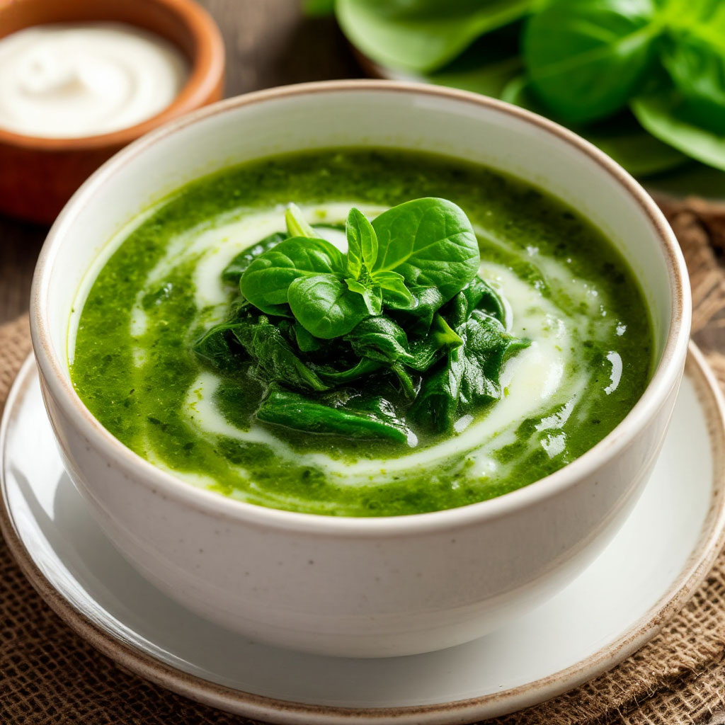 Нежный суп-пюре из картофеля и шпината на молоке