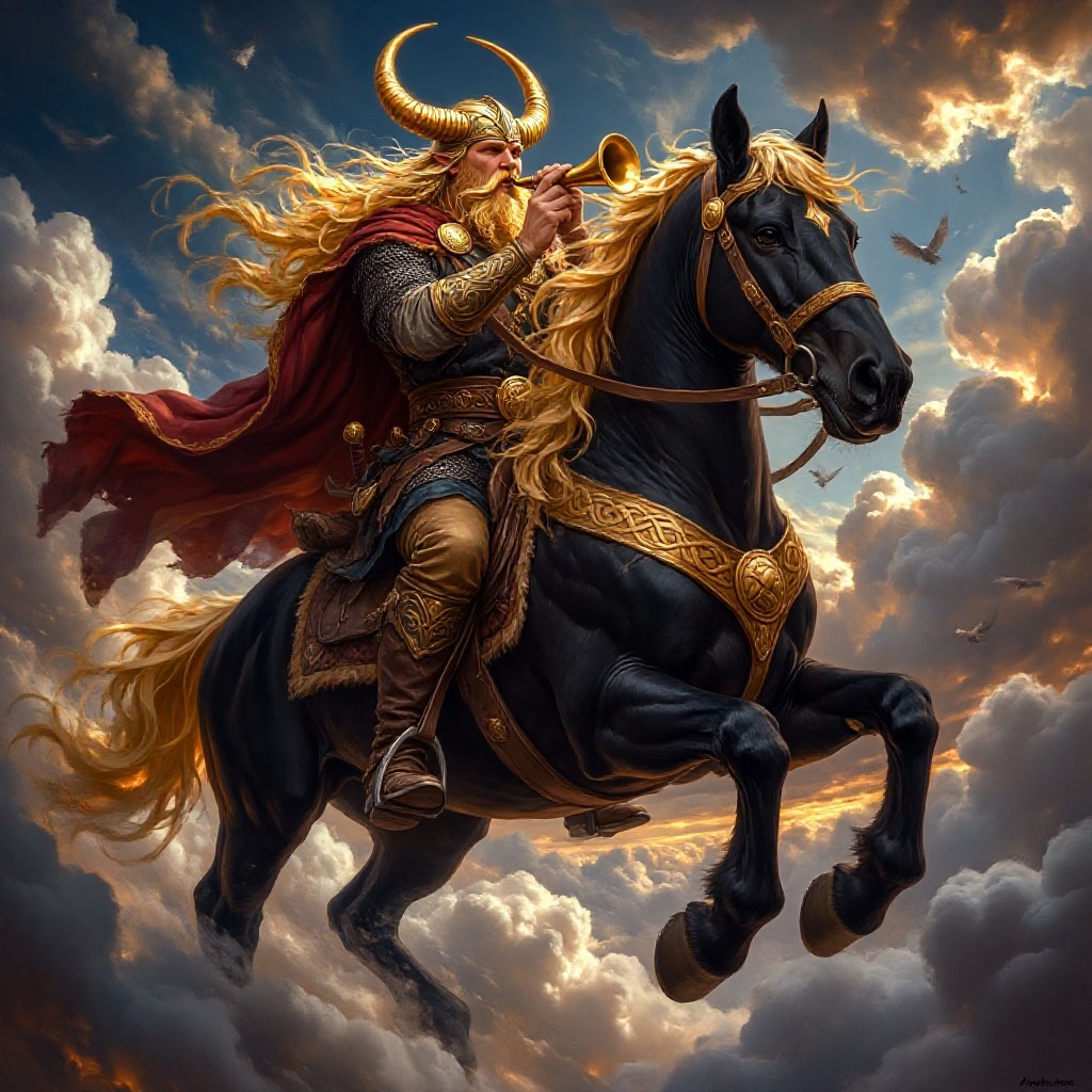 Хе́ймдалль (др.-сканд. Heimdallr) — бог из рода асов, страж богов и мирового древа, считается сыном Одина. «Светлейший из асов», «предвидящий будущее подобно ванам». Ему принадлежит лошадь с золотой гривой. У его пояса висит золотой рог — Гьяллархорн. Перед концом мира трубит в рог, призывая богов к последней битве.