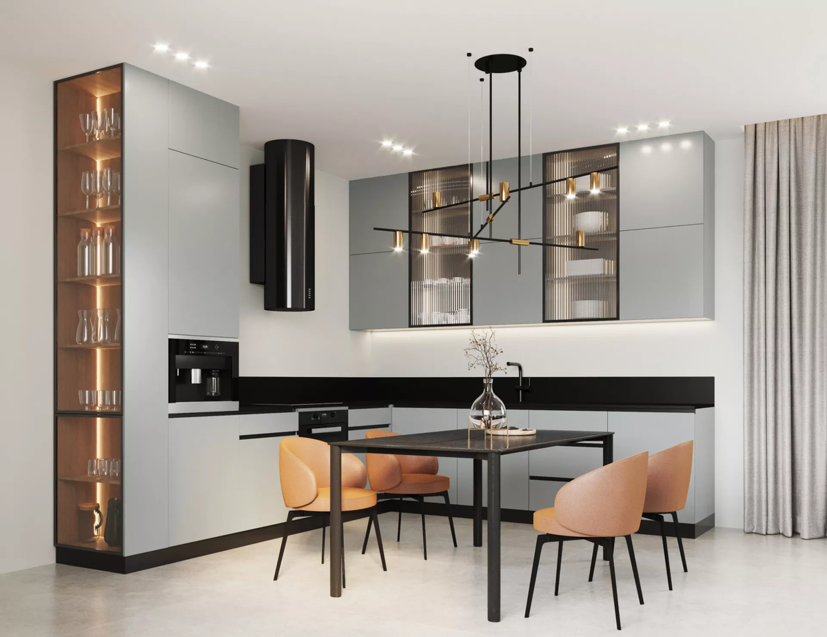 ПРОЕКТ ФАБРИКИ МЕБИУС. Кухня «Рибера» в цвете матовое серебро