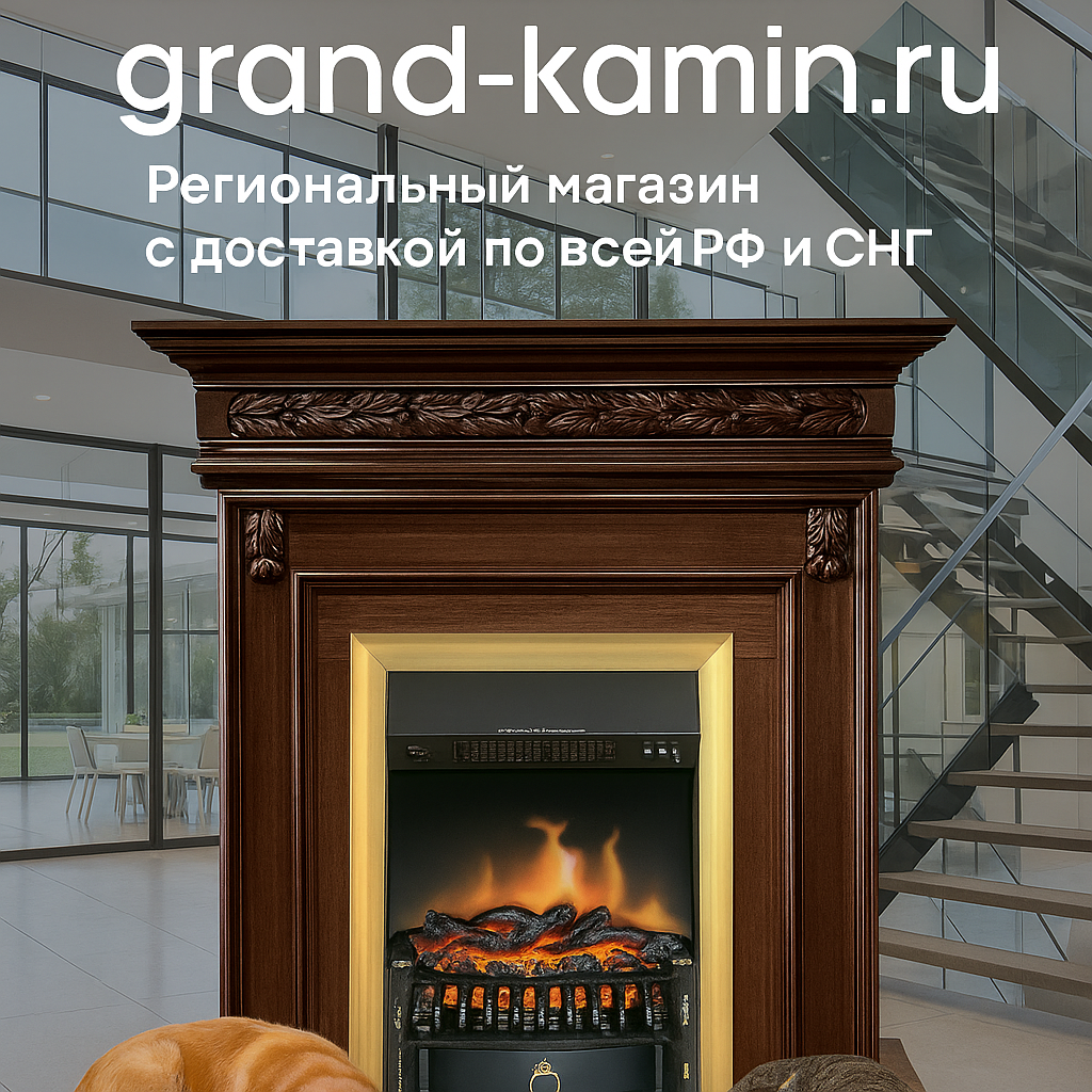    Гармония стиля и тепла: как каминокомплект Valletta (темный дуб) с очагом Fobos FX Brass преобразит ваш дом Kamin