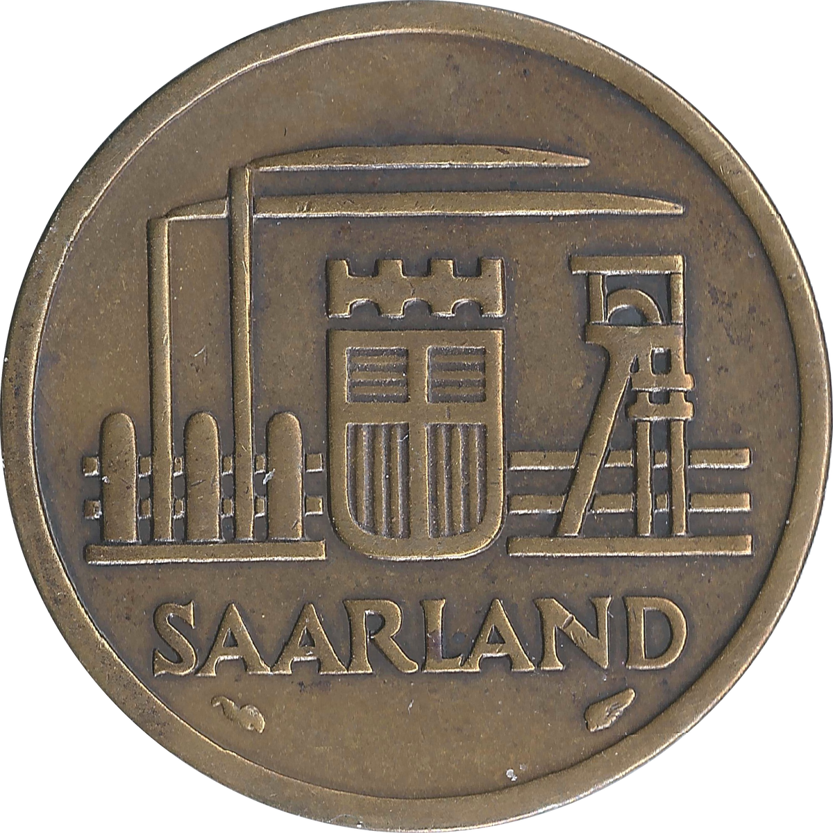 Аверс монеты 20 саарских франков 1954 года.