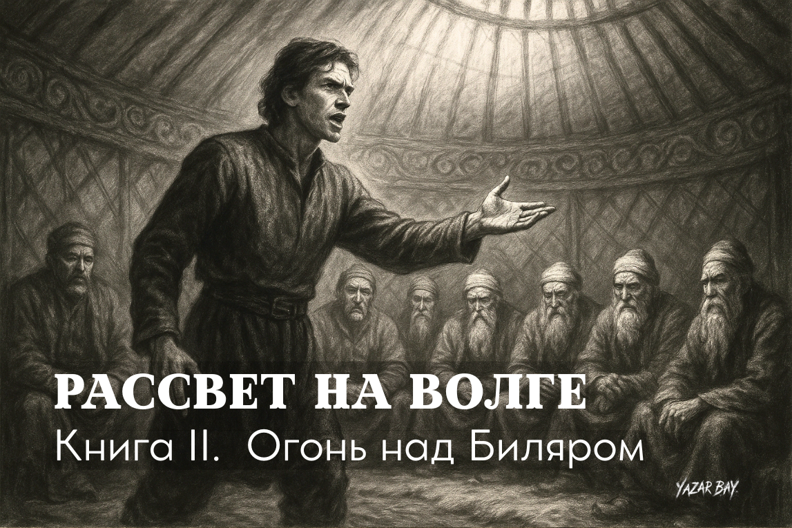Булгарский воин Айдар в одиночку стоит перед советом суровых хазарских старейшин, пытаясь убедить их присоединиться к восстанию. ©Язар Бай