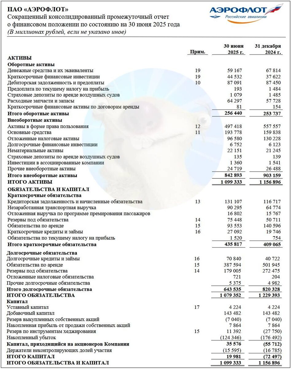 Источник: отчет ПАО "Аэрофлот" по МСФО за 6 мес. 2025
