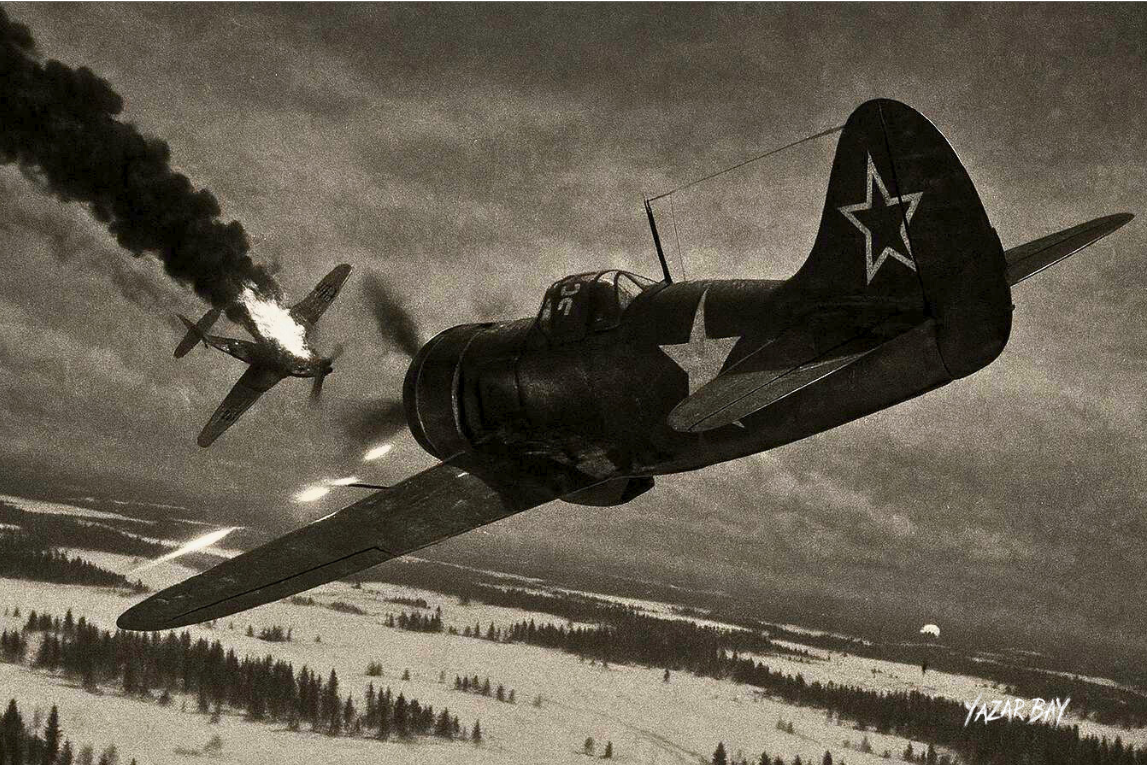 Решающий поединок в ледяном небе: Кожедуб одерживает победу над своим врагом. ©Язар Бай.