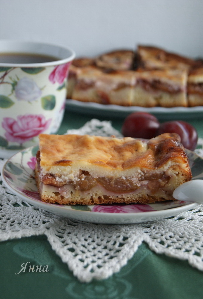 Фото автора. Сливовый пирог из творожного теста со сметанной заливкой