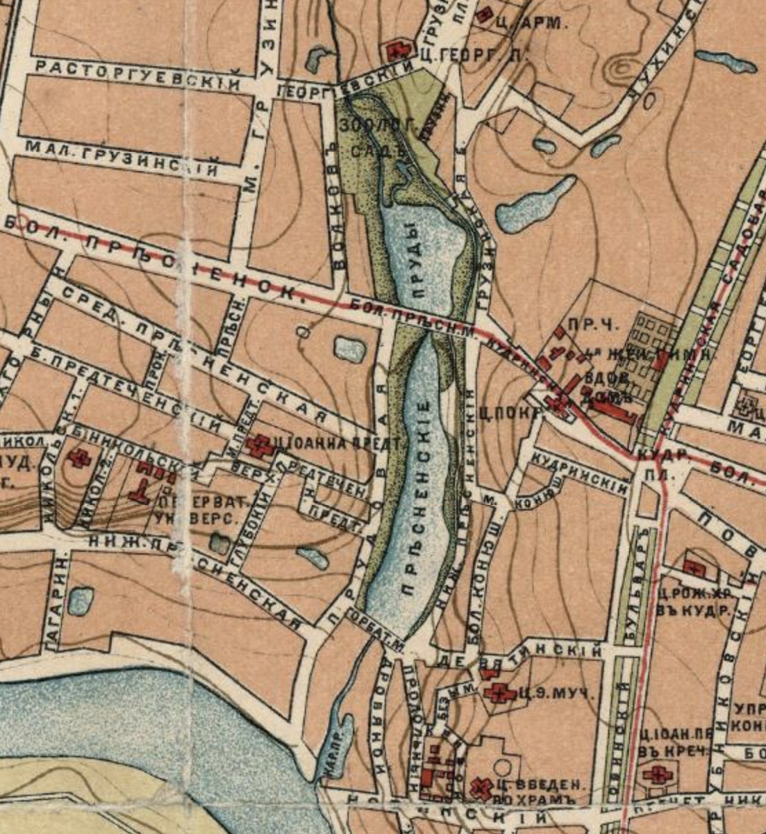 Та же местность, но на карте Москвы 1890 года. С сайта www.retromap.ru.