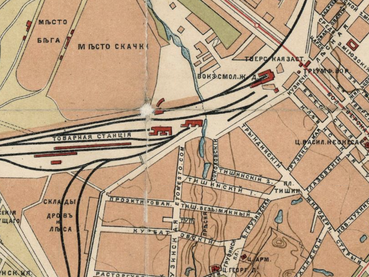 Участок Пресни от Ипподрома до зоопарка на карте Москвы 1890 года. С сайта www.retromap.ru.