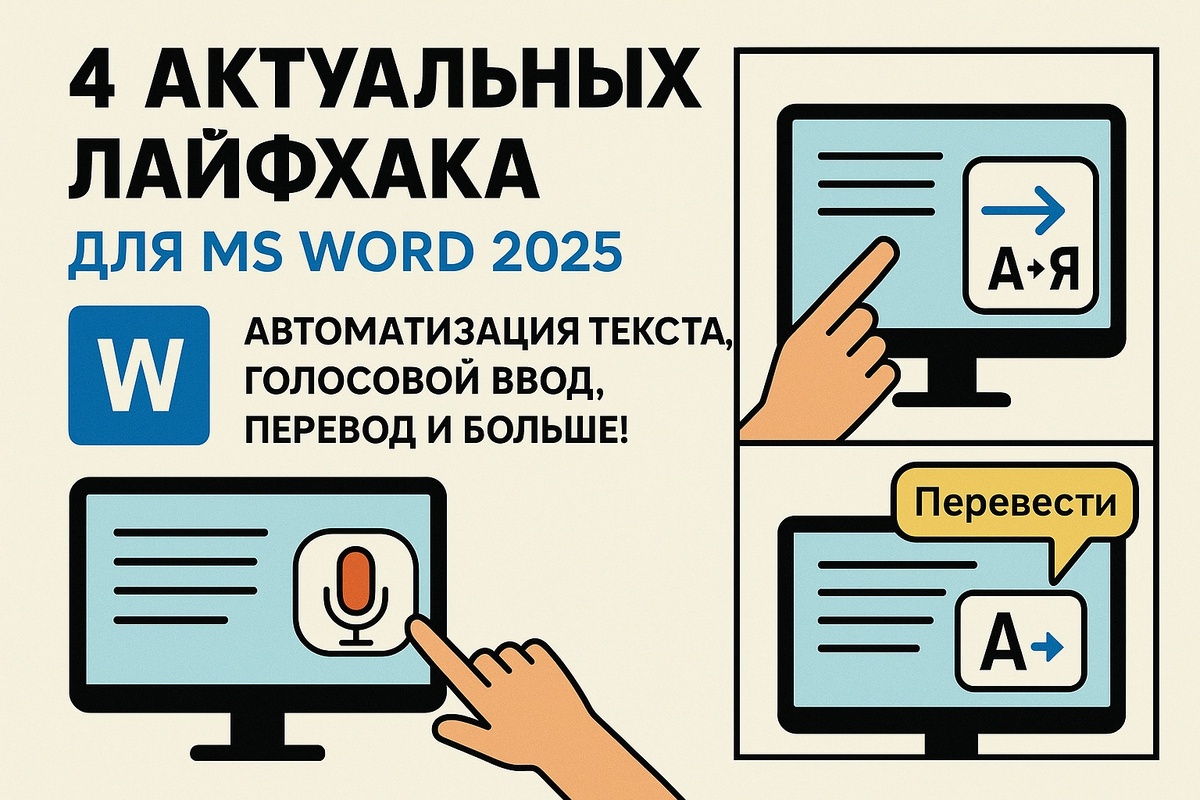 4 актуальных лайфхака для MS Word 2025 — автоматизация текста, голосовой ввод, перевод и больше!
