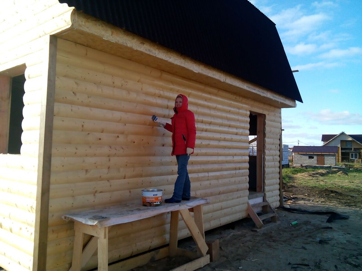 Октябрь 2014, покрываю чем-то баню