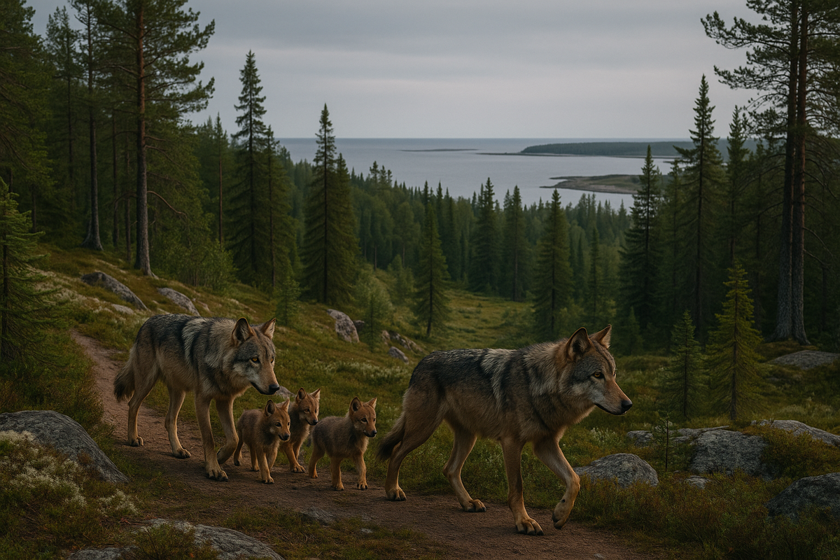 Семья волков впервые решила остаться на Соловецком архипелаге.