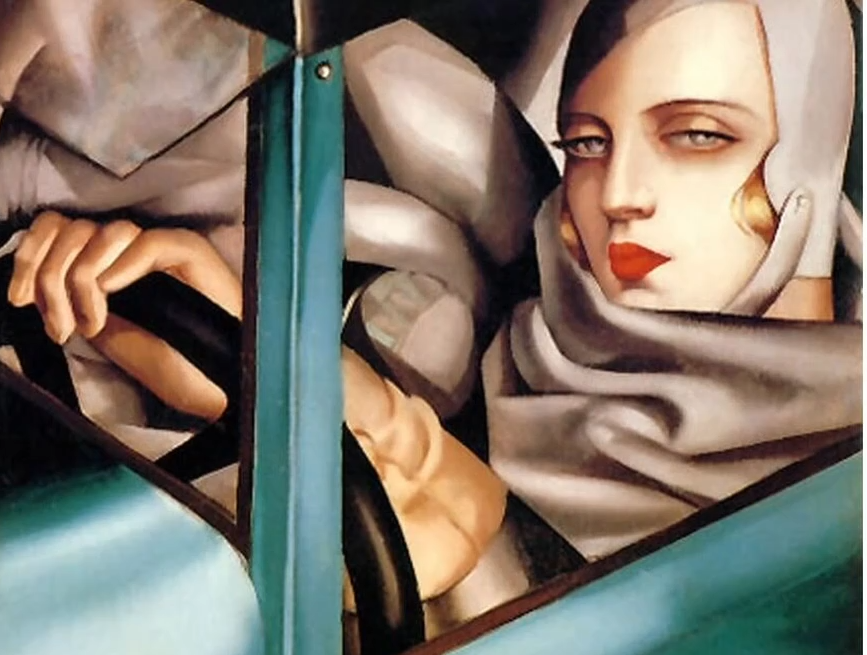 Тамара де Лемпицка. "Автопортрет в зеленом бугатти", фрагмент картины