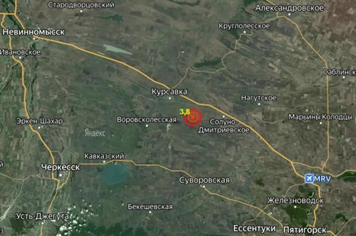    Землетрясение магнитудой 3,8 произошло на границе Ставрополья и КЧР