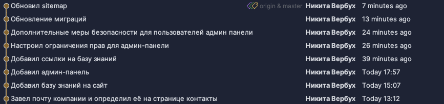 Мой список коммитов в Git
