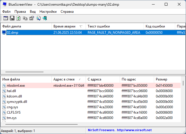 BlueScreenView  «радует» результатом
