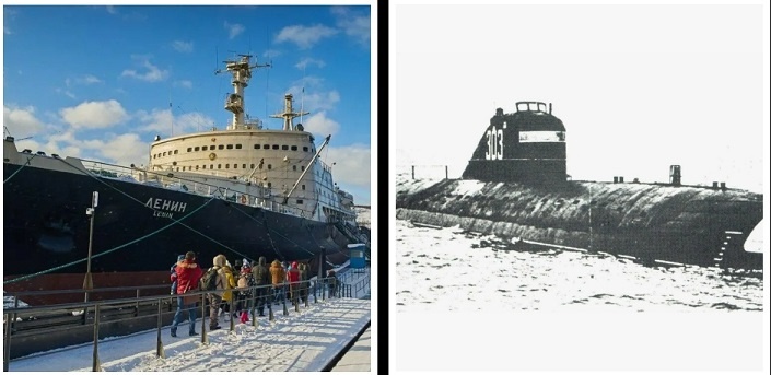 Первая атомная подводная лодка и атомный ледокол. 