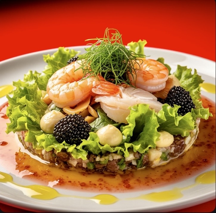 Салат с Белужьей Икрой, Трюфелями и Фуа-Гра 