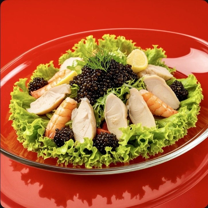 Салат с Белужьей Икрой, Трюфелями и Фуа-Гра 