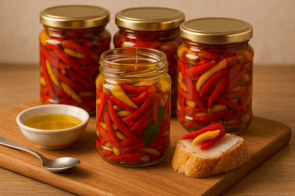 Чили маринованный в оливковом масле — пикантная заготовка к мясу, супам, соусам и бутербродам. Итальянский рецепт с базиликом и чесноком