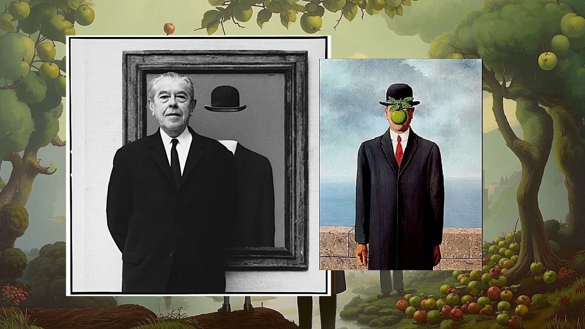 Бельгийский художник Рене Магритт (1989 - 1967) и его работа "Сын человеческий"