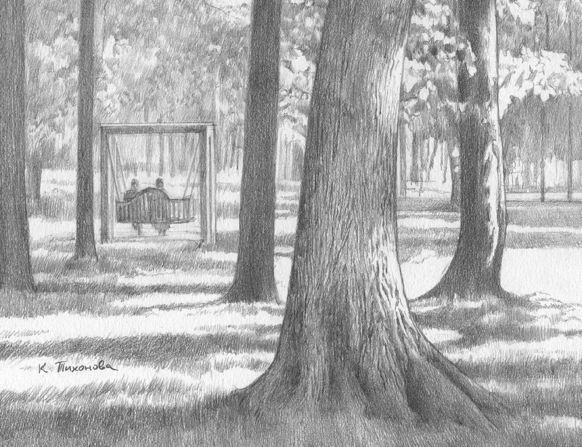 К. Тихонова. Серия: Удивительный Смоленск. Лист: Майский день в саду Блонье. Фрагмент.