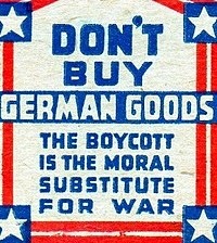 Этикетки спичечных коробок, выпущенные  Негосударственной антинацистской лигой в защиту прав человека для рекламы антинацистского бойкота 1933 года
