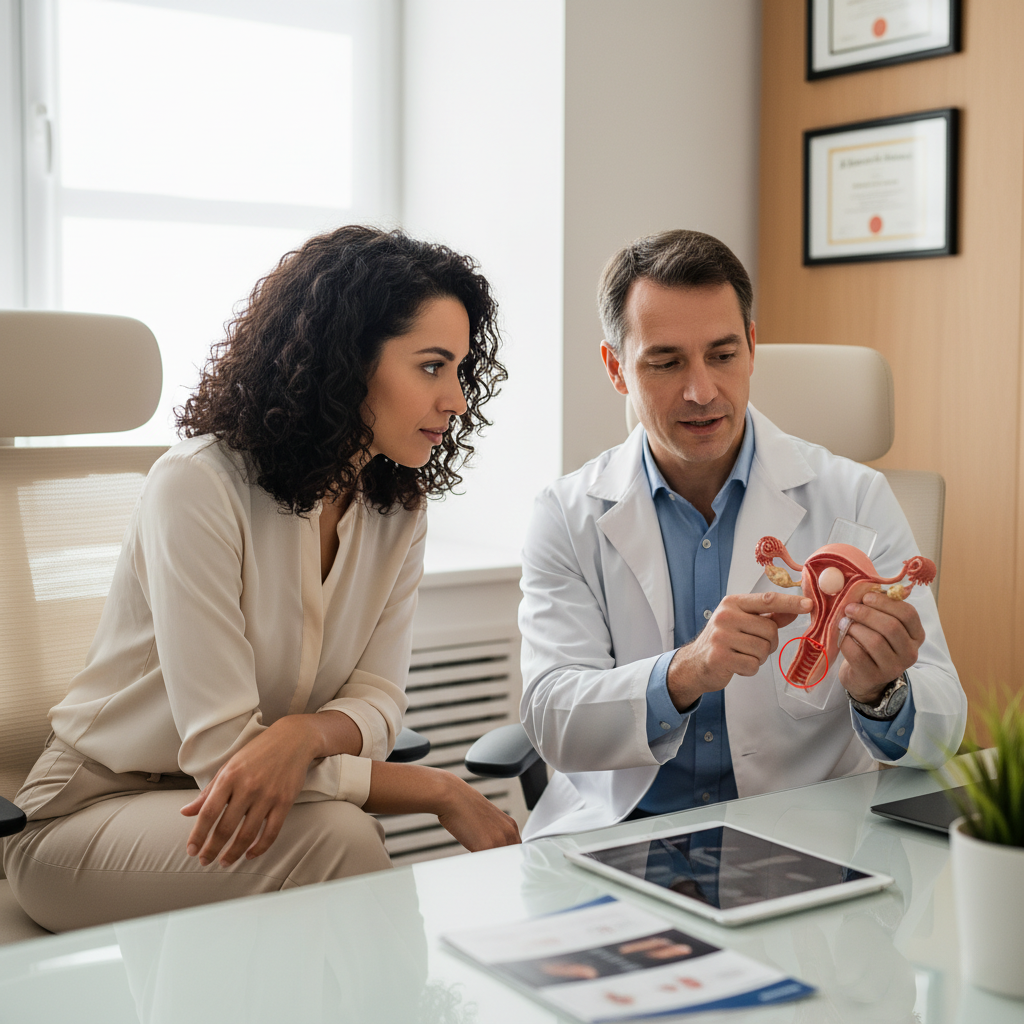 Пациентка на приеме у врача по рентгенэндоваскулярной диагностике и лечению