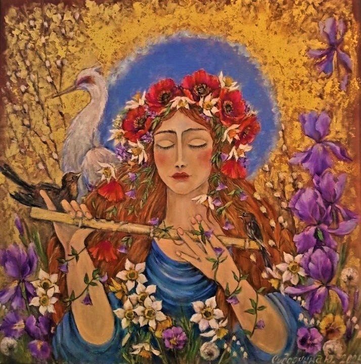 Картину «Музыка весны» (70х70 холст масло, 2025) можно увидеть на выставке "Мир Цветов" в Евразийском Художественном Союзе