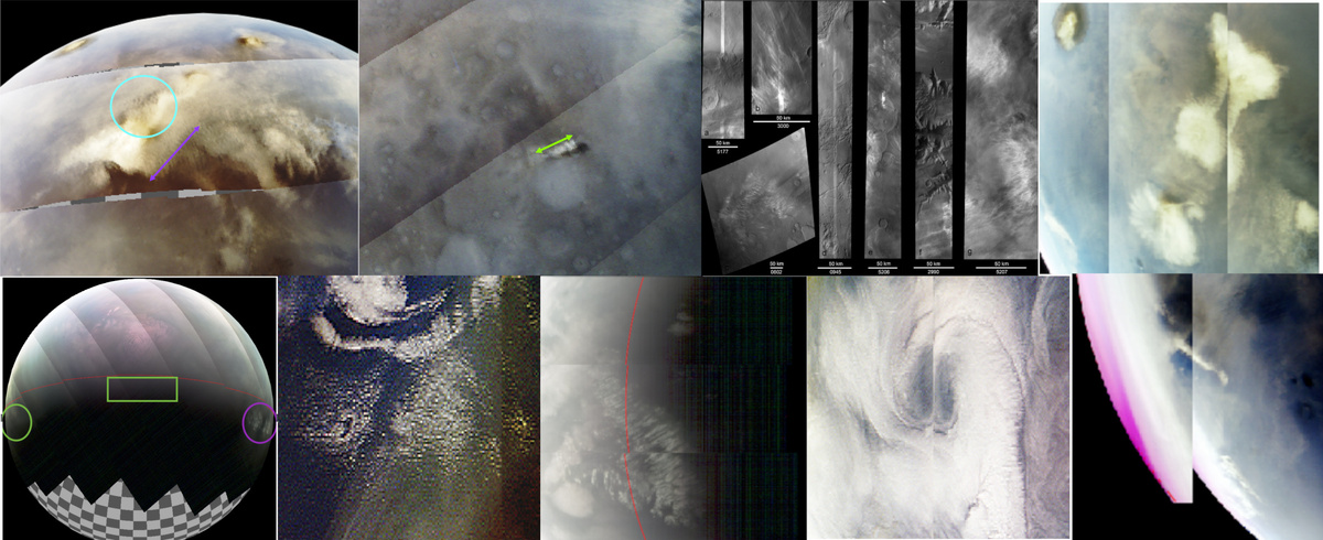 Морфологические типы марсианских облаков. Вихревые, дисковые, полосовые, волновые, точечные, сумеречные и др. облака. Некоторые из них имеют примерные соответствия на Земле.