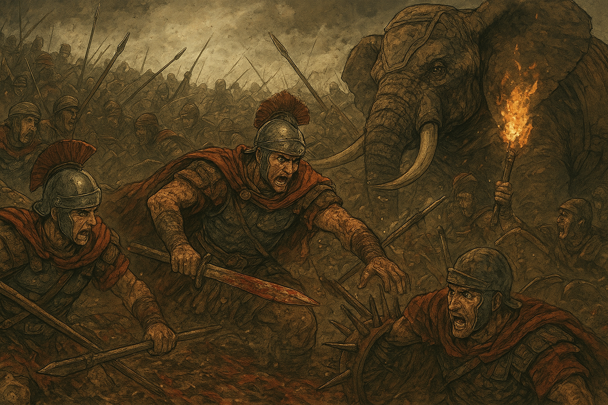 Кульминация у Аскулума: Жестокая битва (279 г. до н.э.) (создано с помощью нейросети)