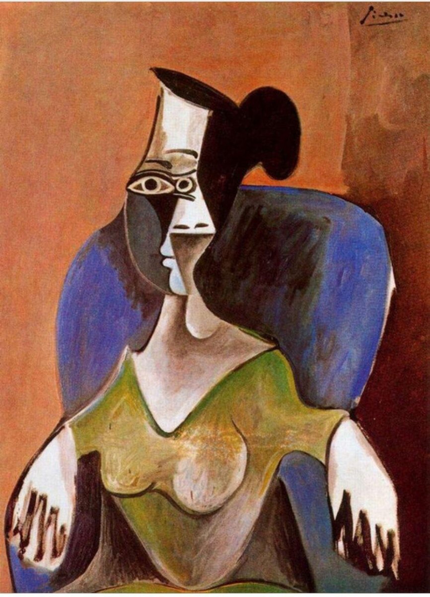 Картина Пикассо: Женщина в синем кресле" Фото взято из открытых источников
