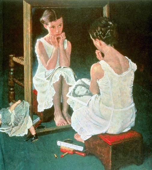 Н.Роквелл Девочка у зеркала. Источник фото: https://ya.ru/images/search?img_url=https%3A%2F%2Fi.pinimg.com