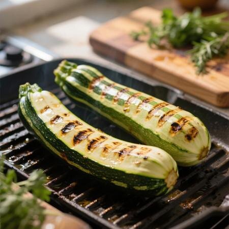 полосатые кабачки с румяными полосками от решётки.