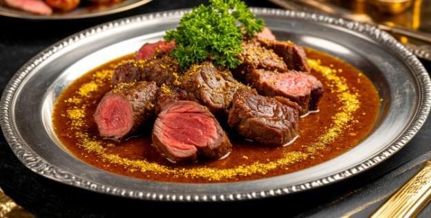 Мясо черного каймана в золоте