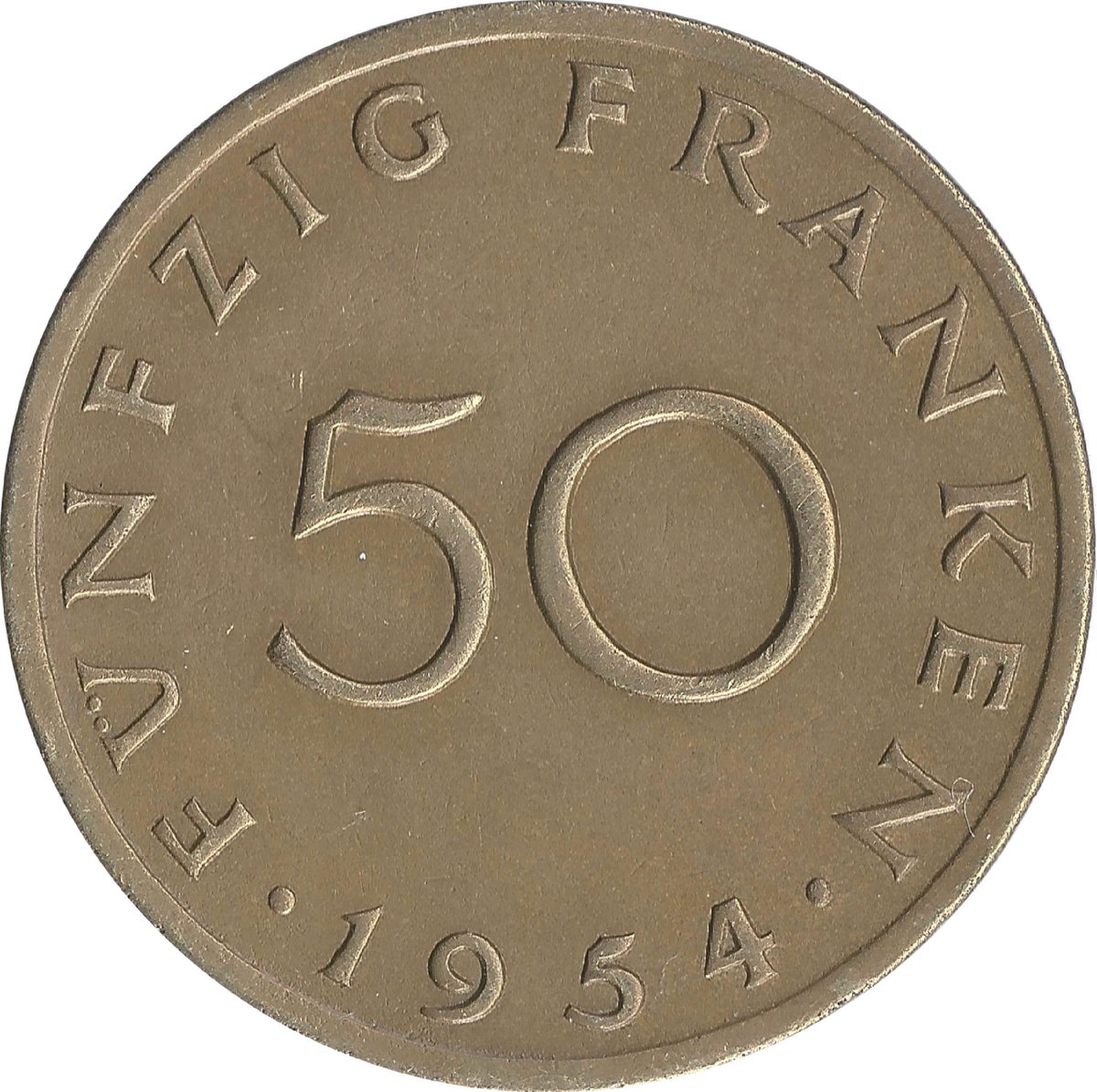 Реверс монеты 50 саарских франков 1954 года.