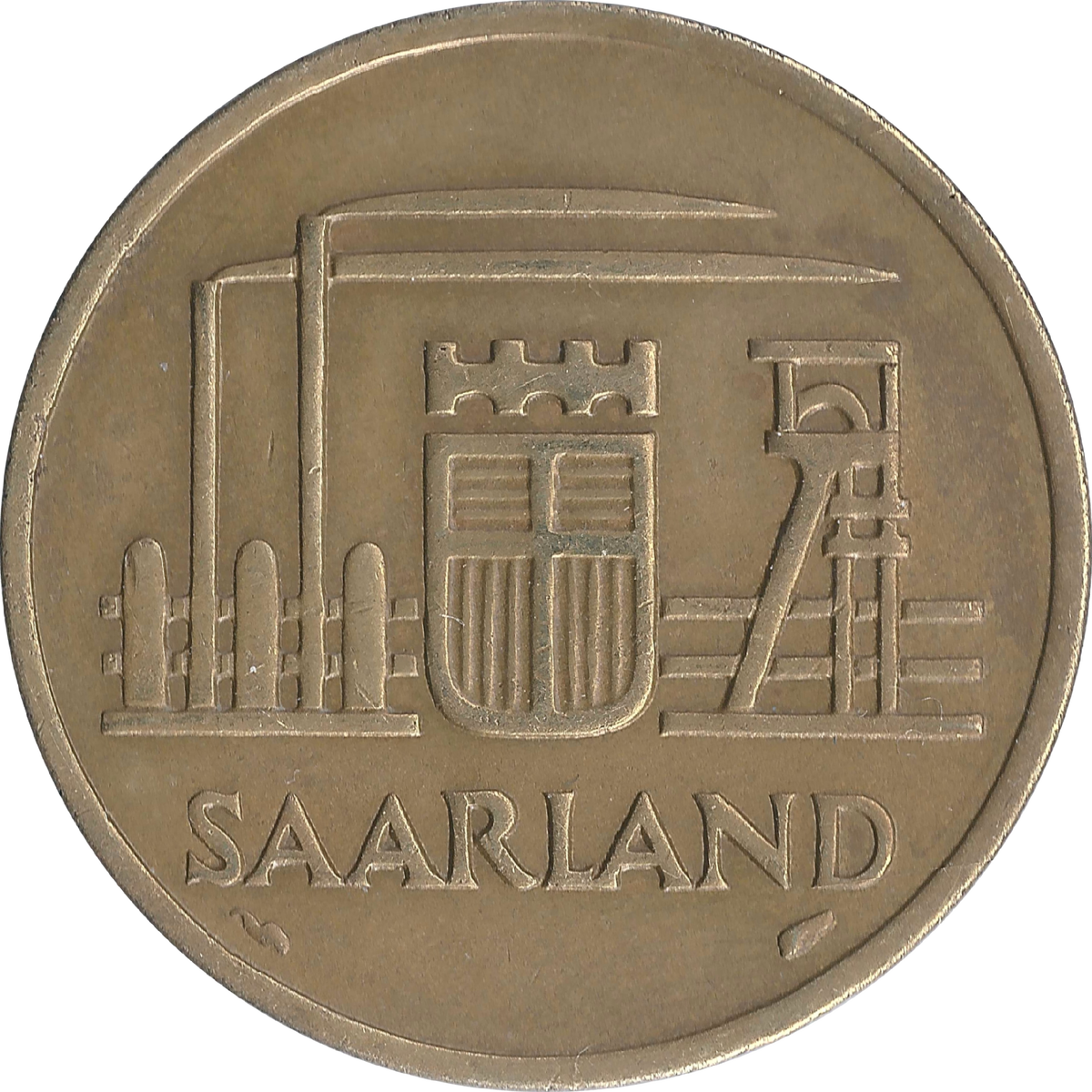 Аверс монеты 50 саарских франков 1954 года.