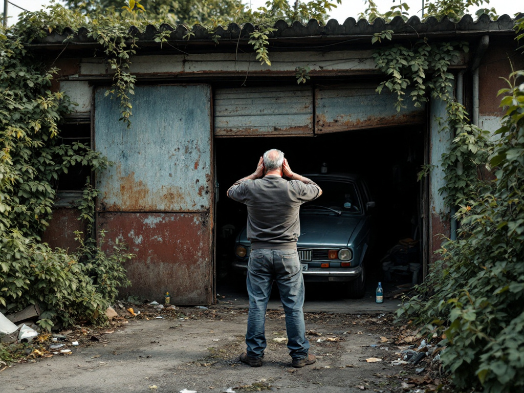 Старые ворота в гараже
