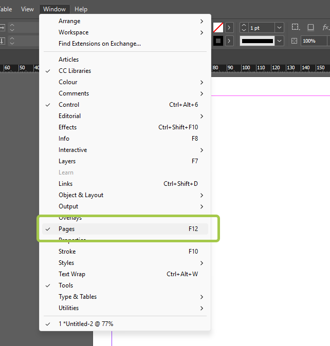 Как открыть панель Pages