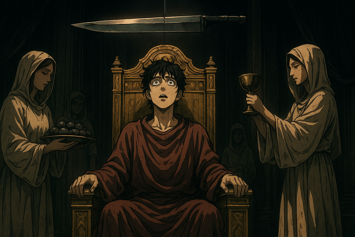 Дамокл на троне: На волосок от гибели (создано с помощью нейросети)