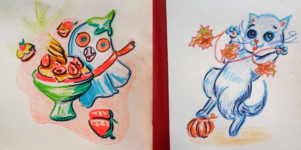 1 клубника, 2 кот